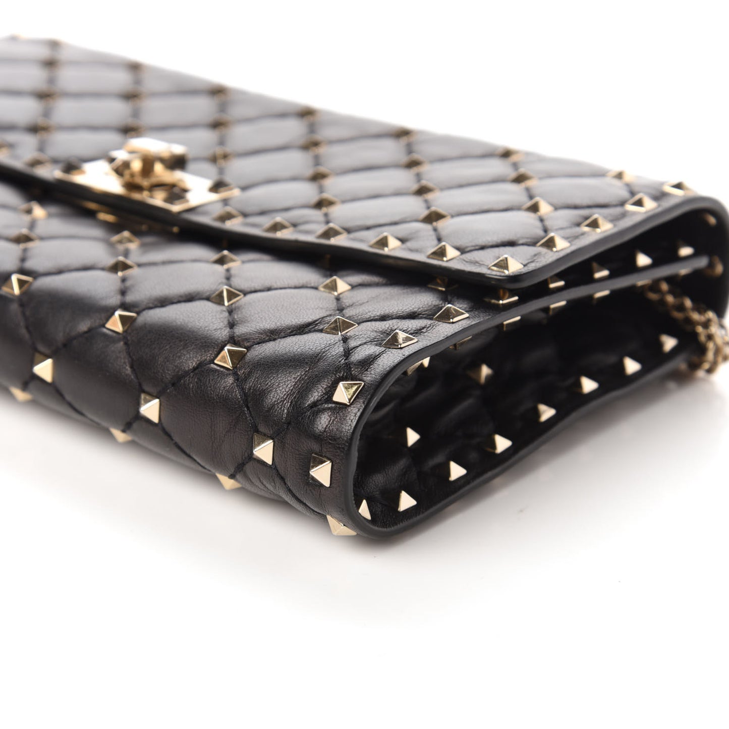 Lambskin Rockstud Spike Wallet on Chain Black