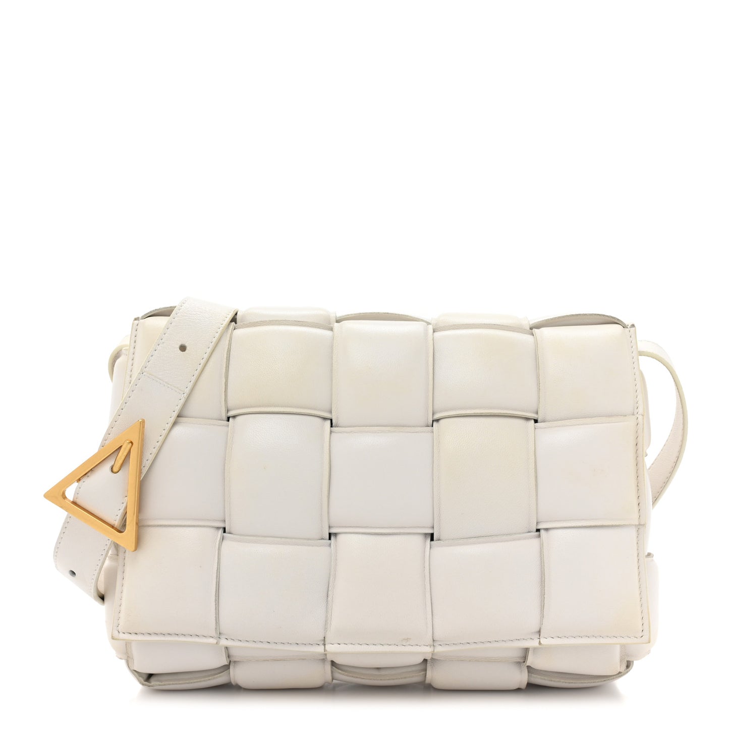Paper Calfskin Maxi Intreccio Padded Cassette Crossbody Bag White