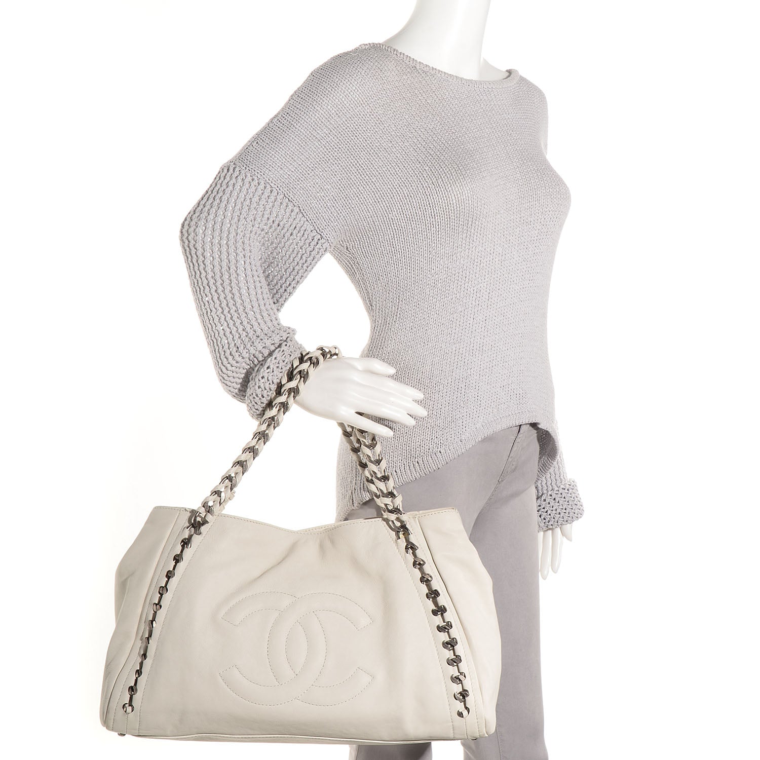 Chanel Leather East West Large Modern Chain Tote White 2 of 7