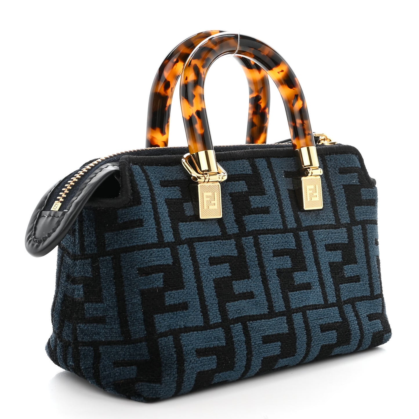 Chenille Vitello King Plexiglass FF Mini By The Way Top Handle Boston Bag Blue Black
