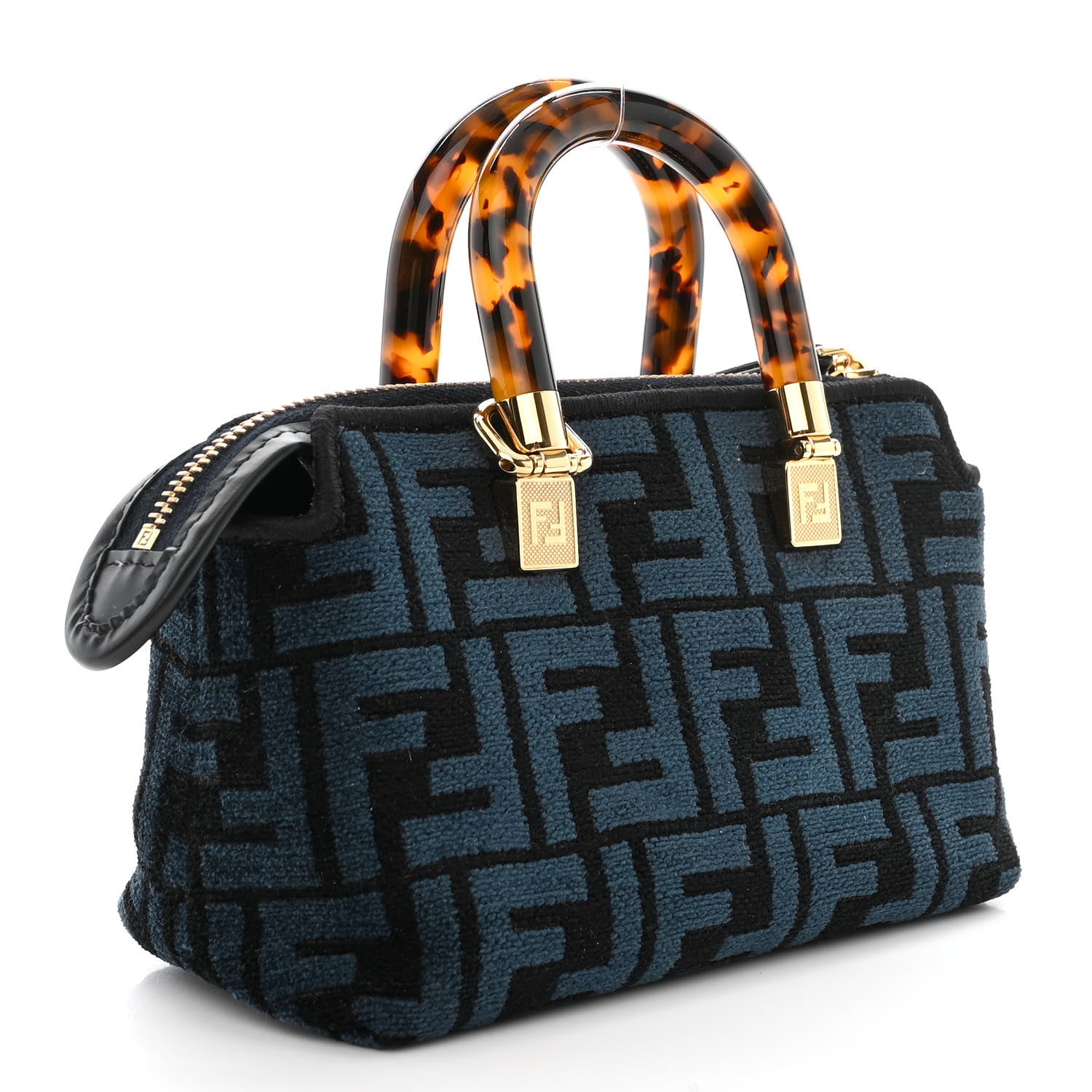 Fendi Chenille Vitello King Plexiglass FF Mini By The Way Top Handle Boston Bag Blue Black 3 of 10