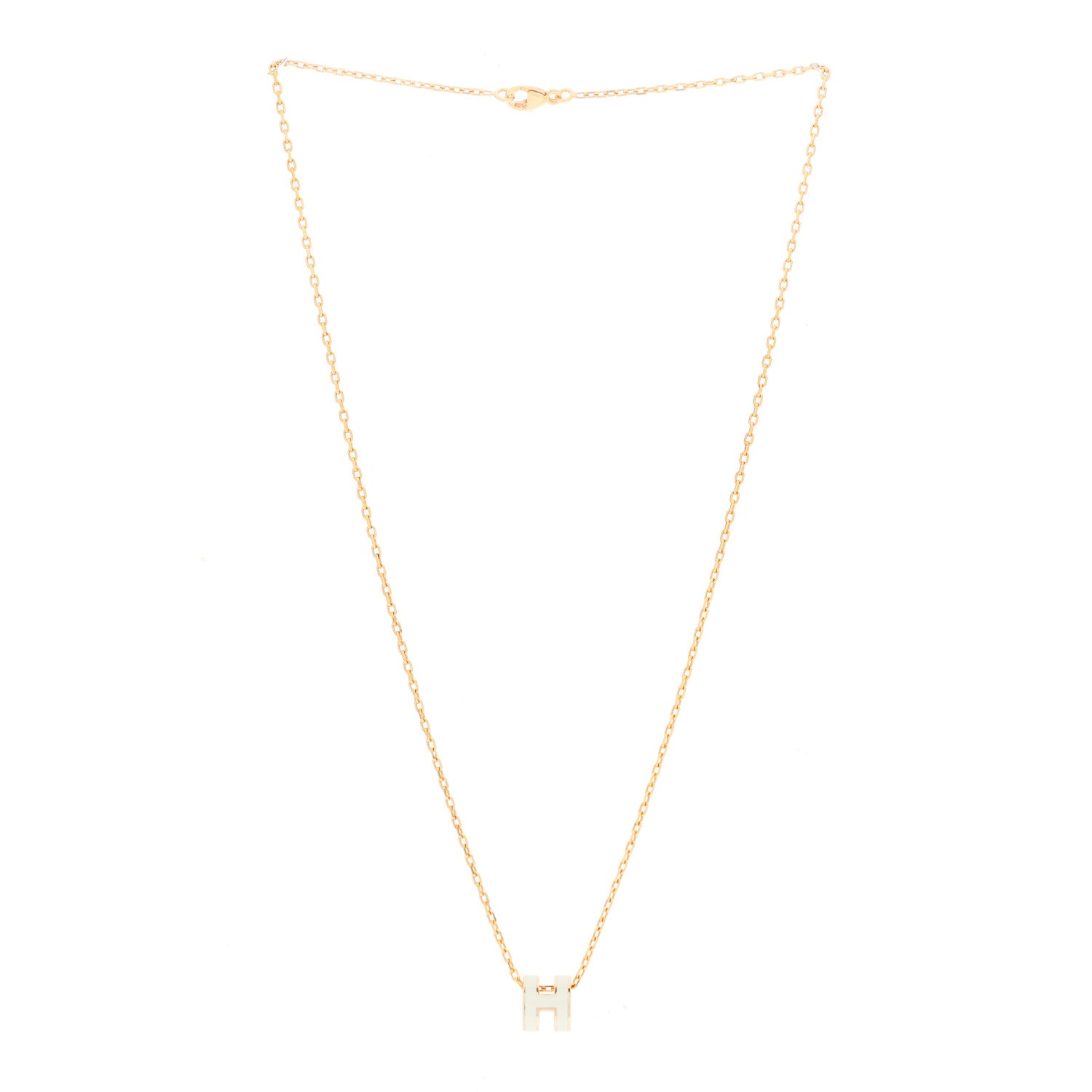 Hermes Lacquered Gold Mini Pop H Pendant Necklace White 2 of 6