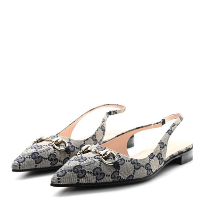 Gucci Monogram Horsebit Womens Slingback Ballet Flat 36 Beige Blue 4 of 11