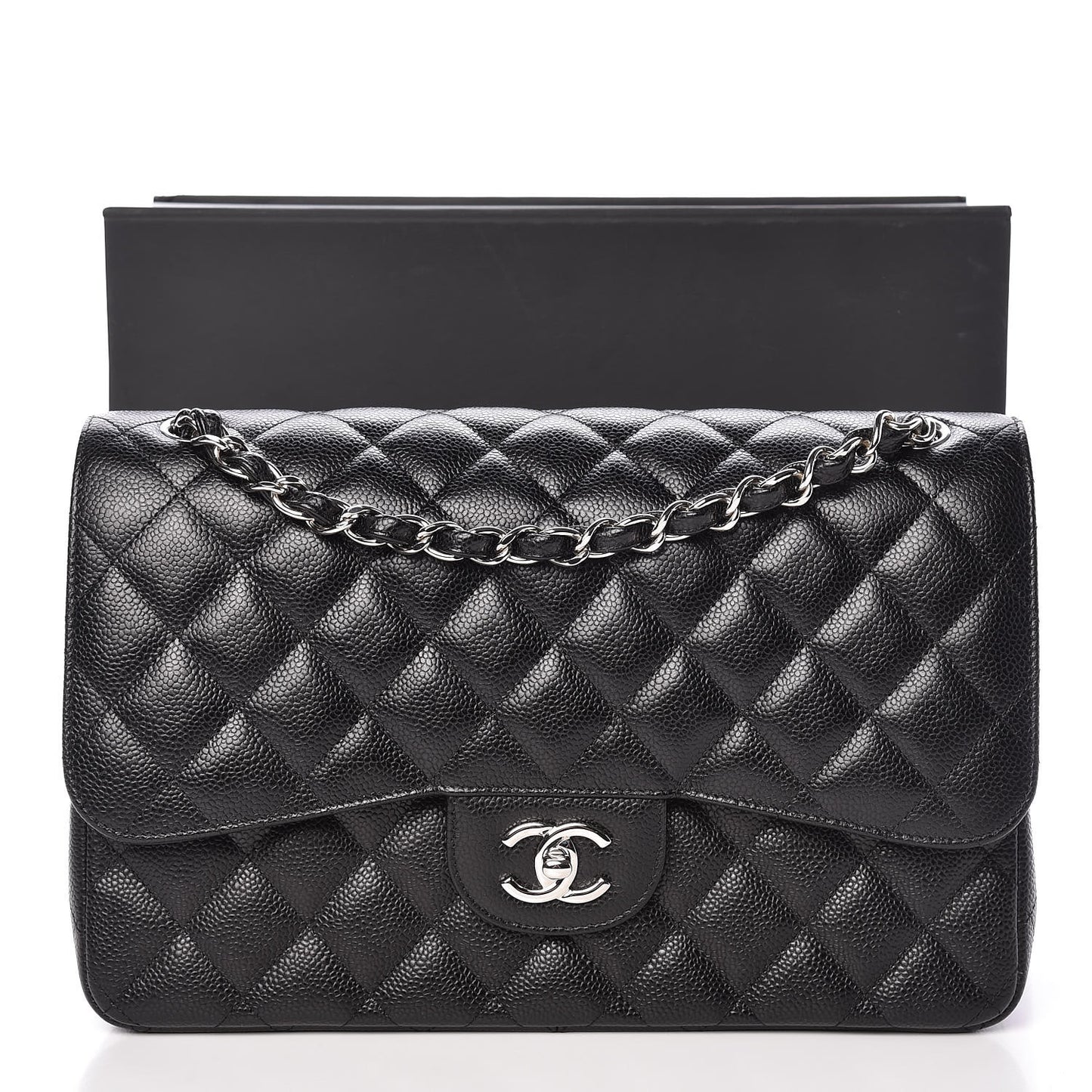 Caviar Quilted Jumbo Double Flap Black