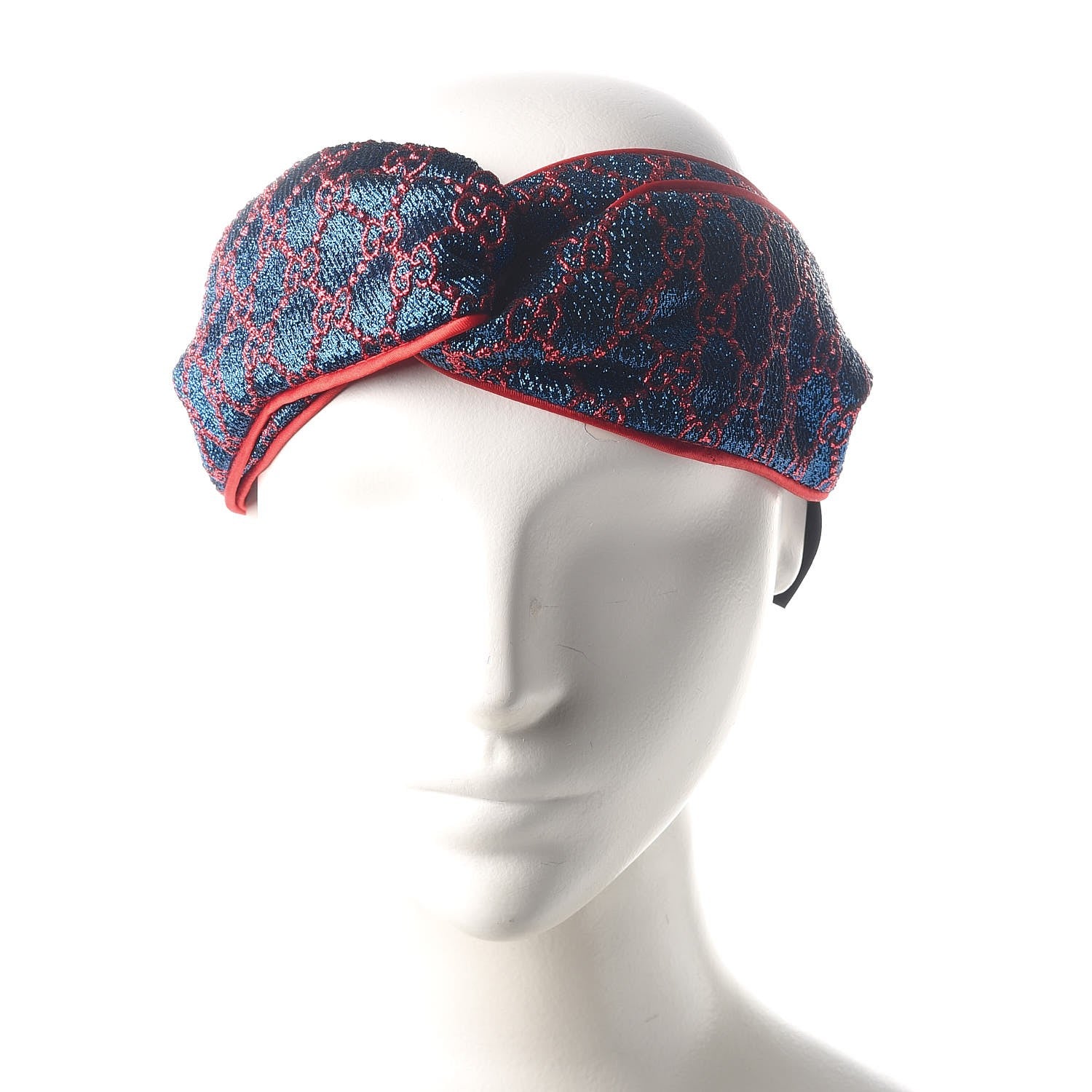 Gucci Metallic Lurex Silk GG Supreme Headband Blue Red 2 of 6