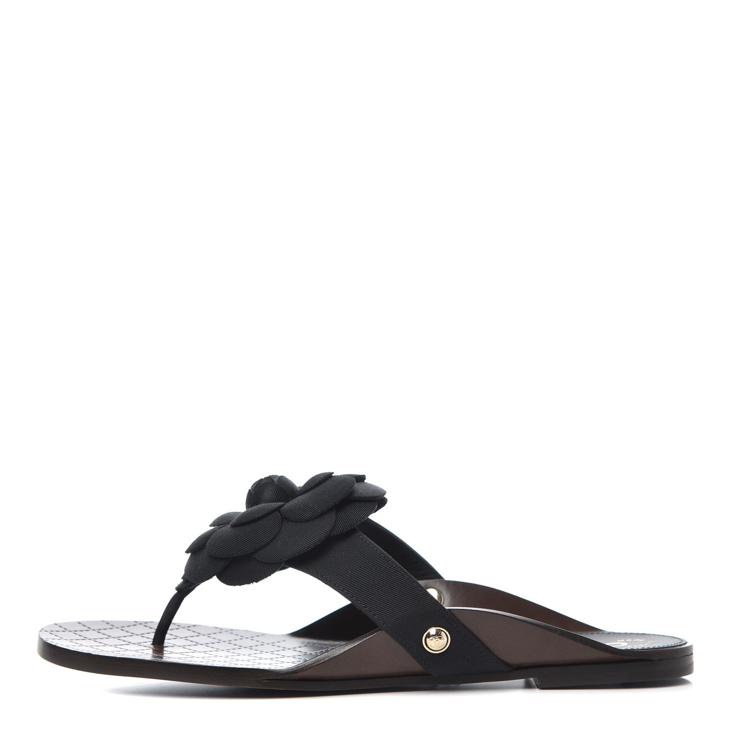Grosgrain Camellia Thong Sandals 37 Black