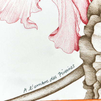 Hermes Silk A l'Ombre des Pivoines Scarf 90 White Orange Vert 4 of 4