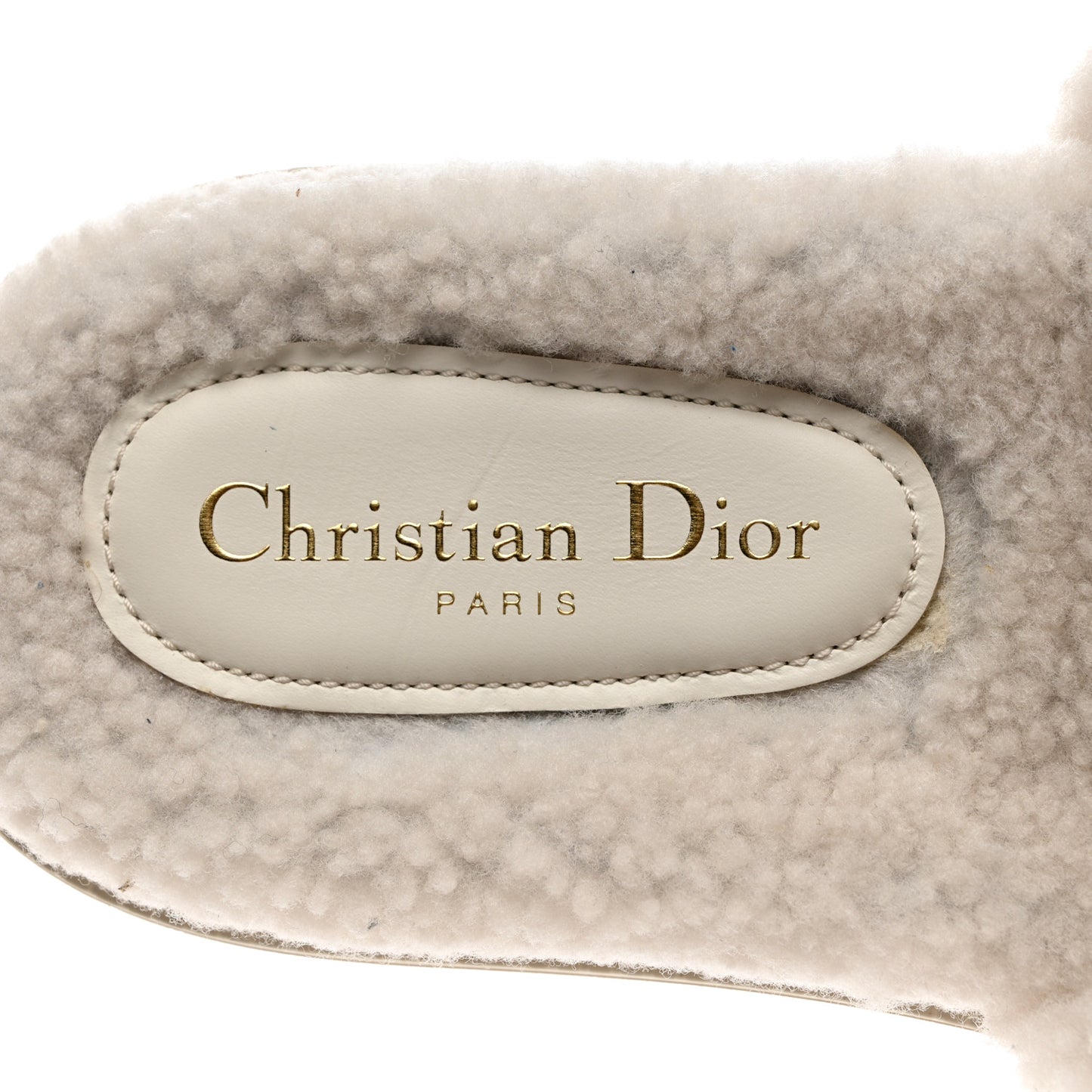 Shearling Canvas Lurex Embroidered Dway 10mm Slide Sandals 36.5 Natural Platinum
