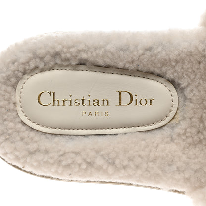 Christian Dior Shearling Canvas Lurex Embroidered Dway 10mm Slide Sandals 36.5 Natural Platinum 7 of 8