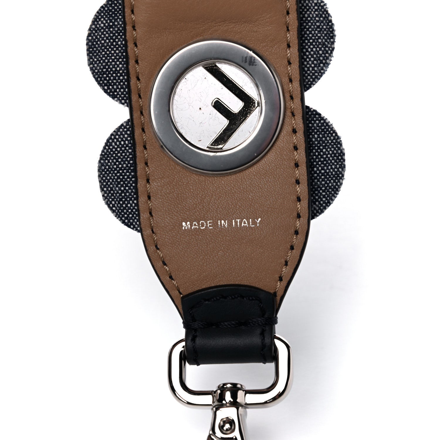 Fendi Vitello Century Denim F is Fendi Bi-Color Floral Studded Strap You Blue Notte Cuoio 5 of 6