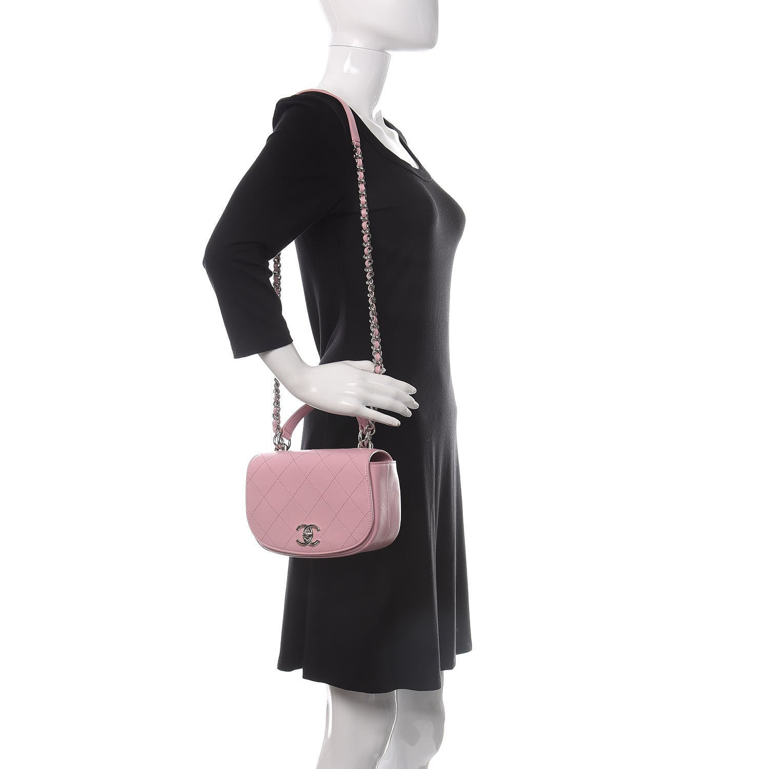 Chanel Calfskin Stitched Small Ring My Bag Flap Crossbody Pink 2 of 11