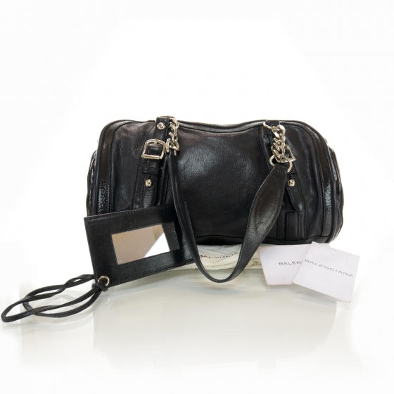 Leather Embossed Logo Satchel Black