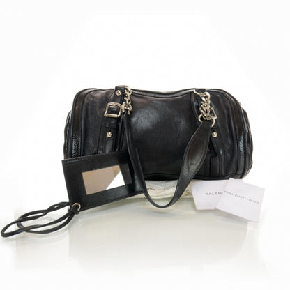 Balenciaga Leather Embossed Logo Satchel Black 3 of 7