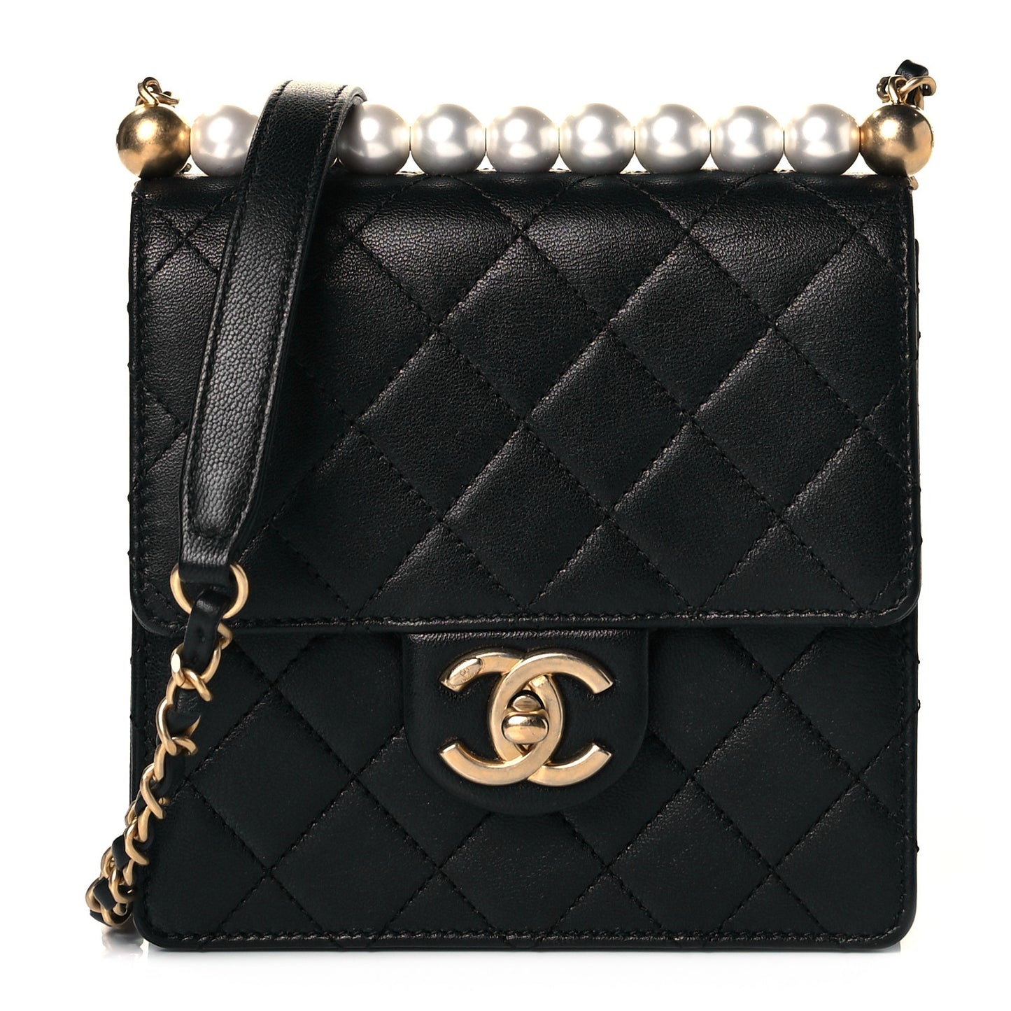 Goatskin Quilted Chic Pearls Flap Black