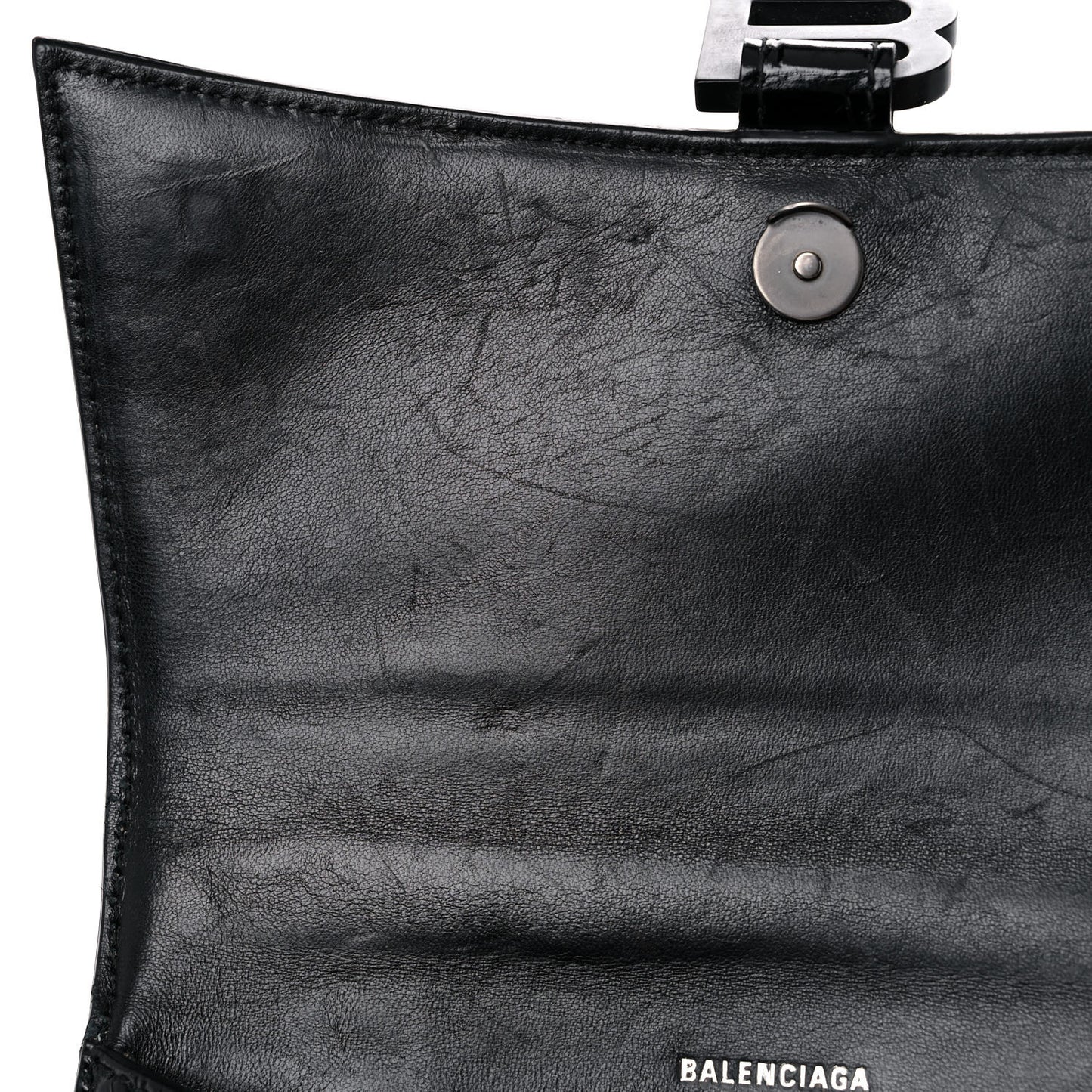 Shiny Calfskin Monochrome Crocodile Embossed Small Hourglass Top Handle Bag Black