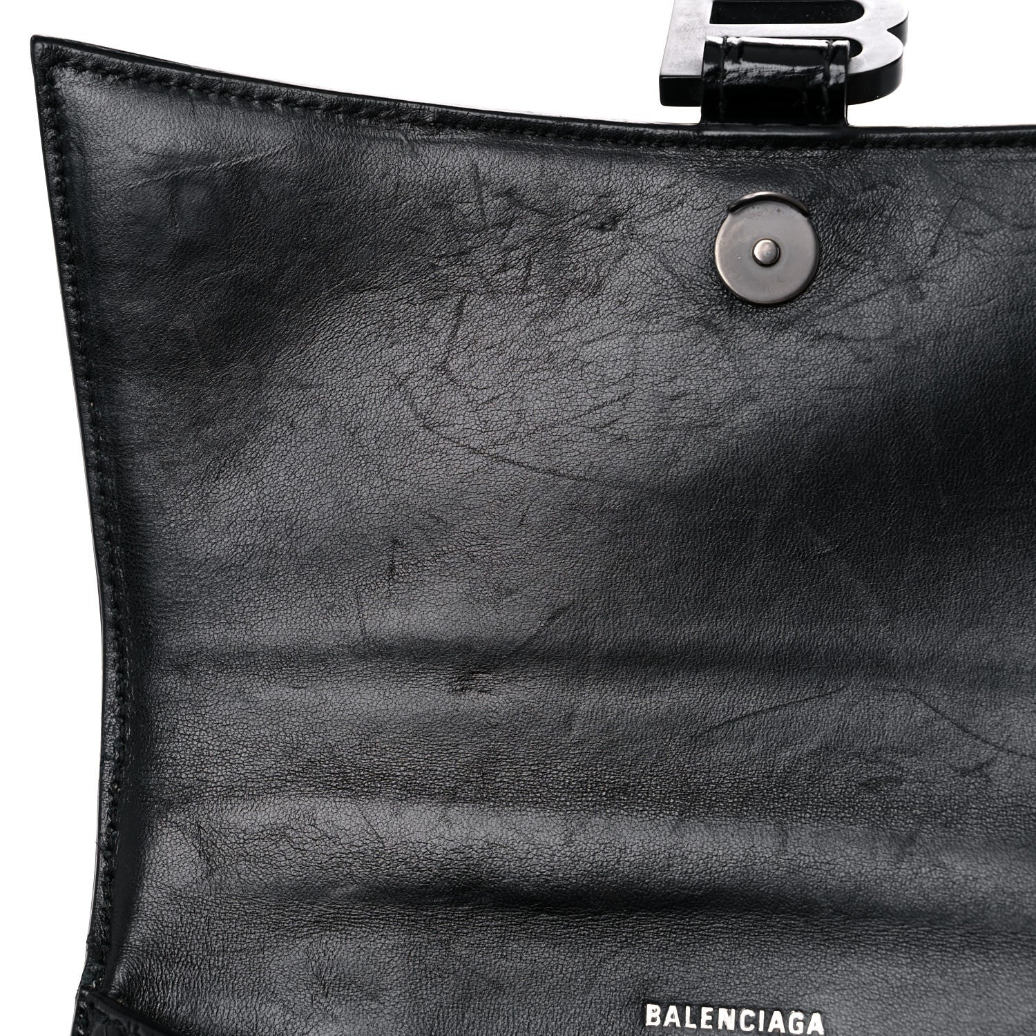 Balenciaga Shiny Calfskin Monochrome Crocodile Embossed Small Hourglass Top Handle Bag Black 12 of 21