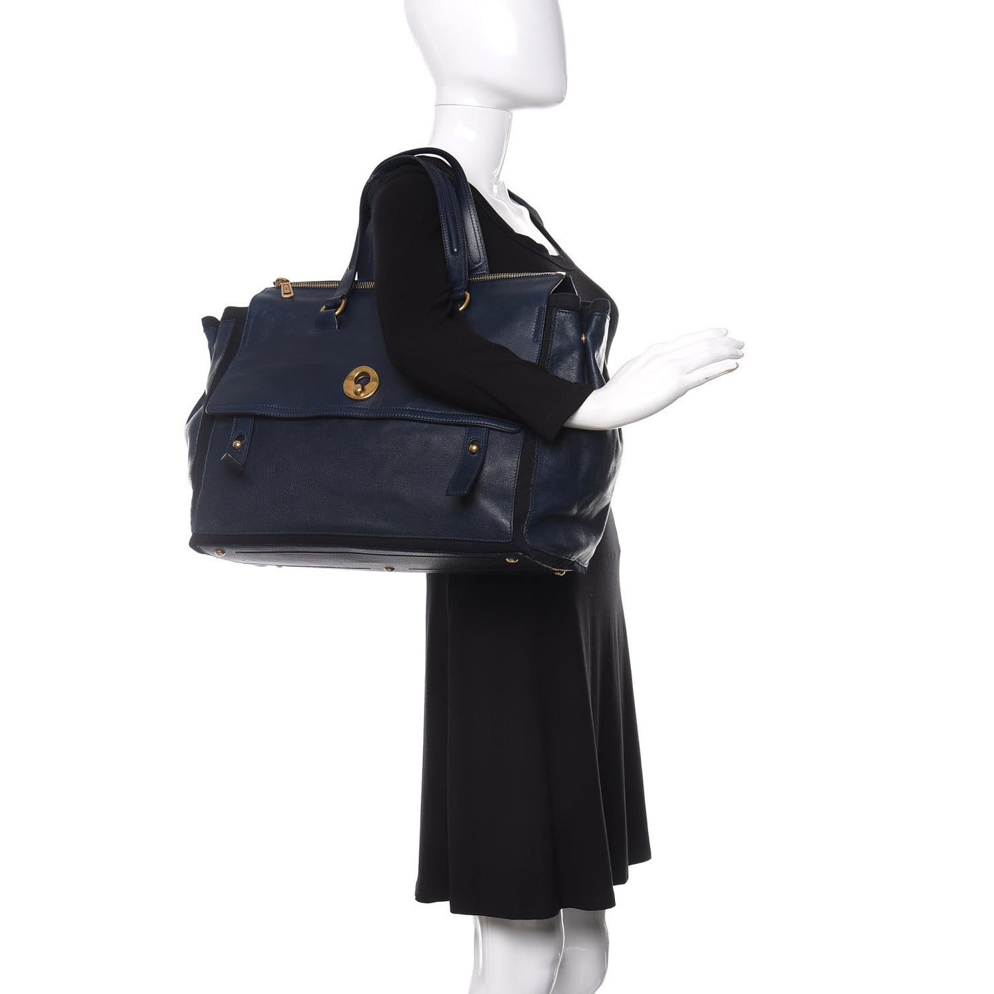 Calfskin Canvas Large Muse Two Navy