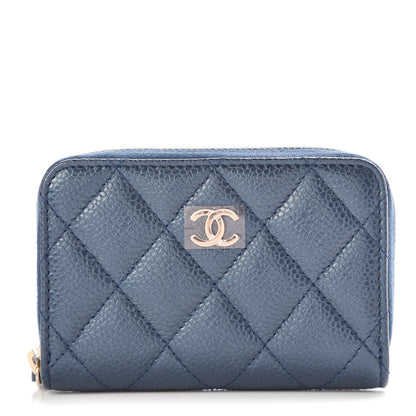 Chanel Metallic Caviar Quilted Zip Coin Purse Dark Blue 1 of 16