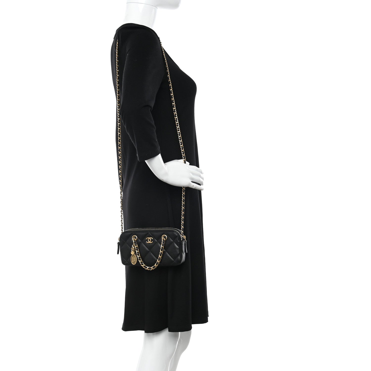 Chanel Caviar Quilted Top Handle Phone Holder With Chain Black 2 of 14