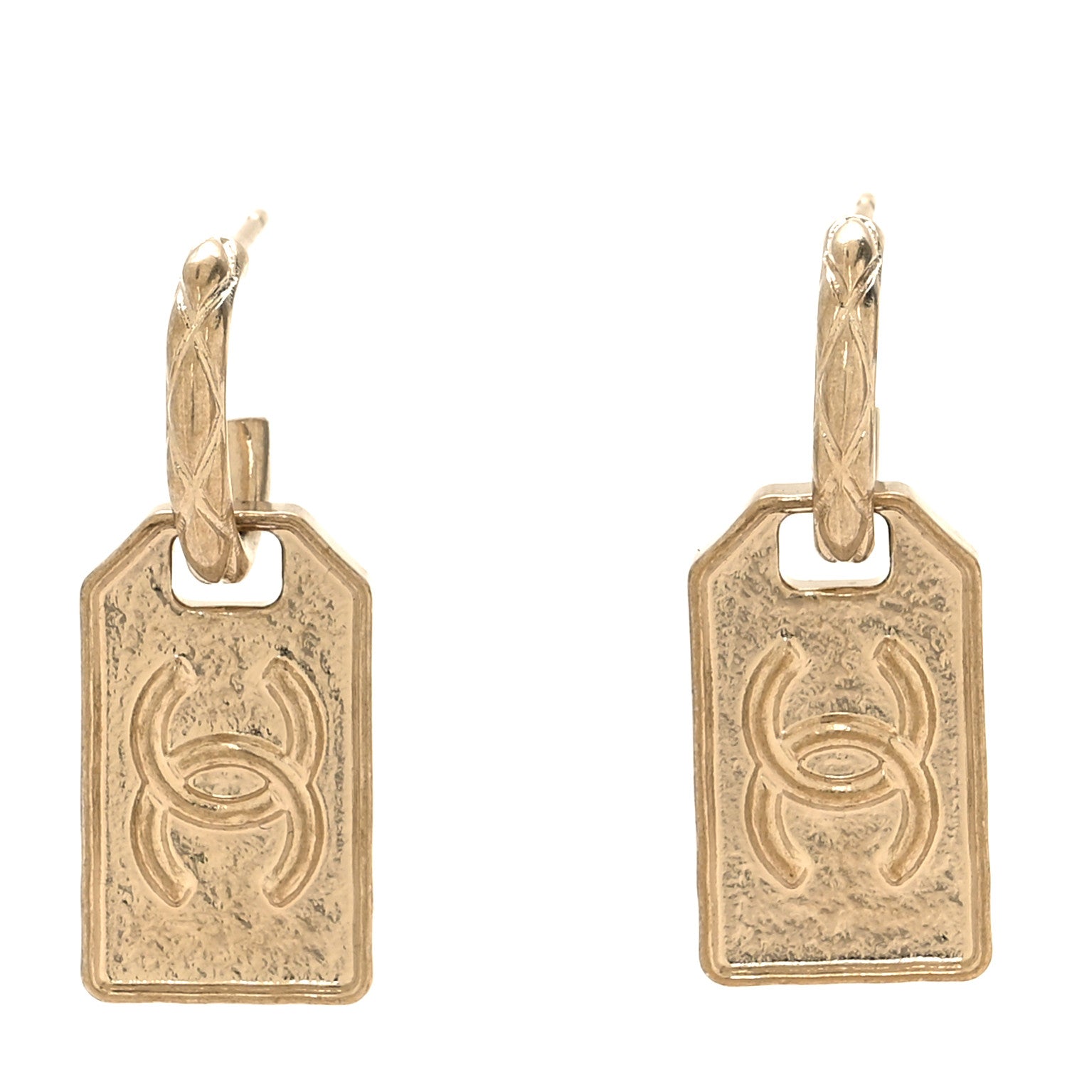 Chanel CC Tag Drop Earrings Gold 1 of 5