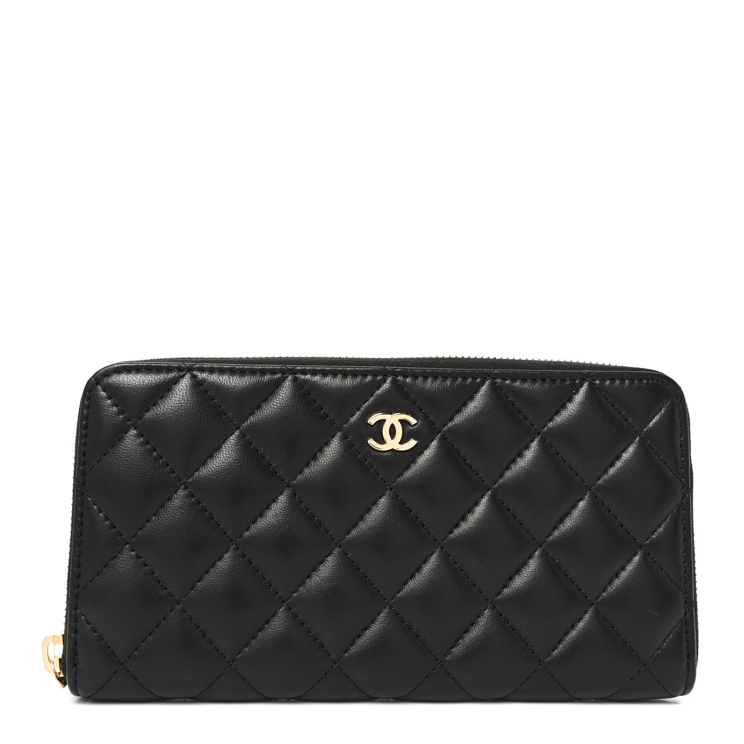 Chanel Lambskin Quilted Large Gusset Zip Around Wallet Black 1 of 9