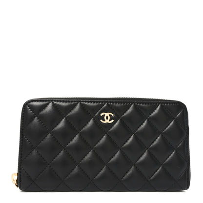 Chanel Lambskin Quilted Large Gusset Zip Around Wallet Black 1 of 9