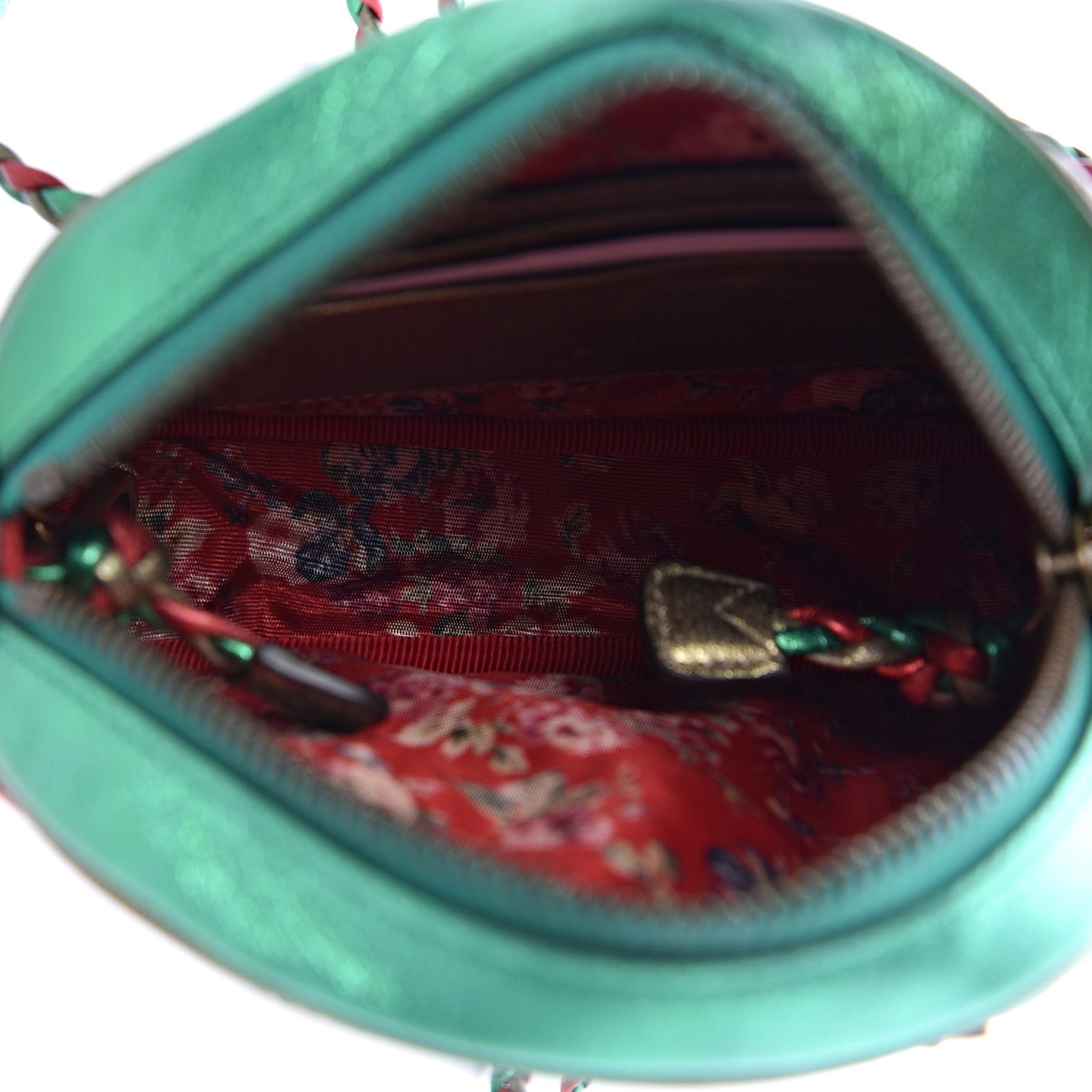 Laminated Nappa Trapuntata Mini Zumi Dome Shoulder Bag Rosso Jasmine Green Rame