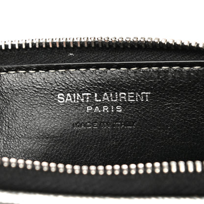 Saint Laurent Metallic Grain De Poudre Matelasse Chevron Monogram Compact Zip Around Wallet Silver 7 of 8