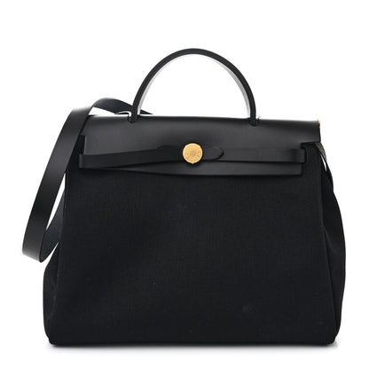 Hermes Military Toile Vache Hunter Herbag Zip Retourne 31 PM Black 1 of 11