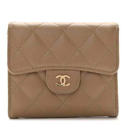 Chanel Caviar Quilted Compact Flap Wallet Dark Beige 1 of 7