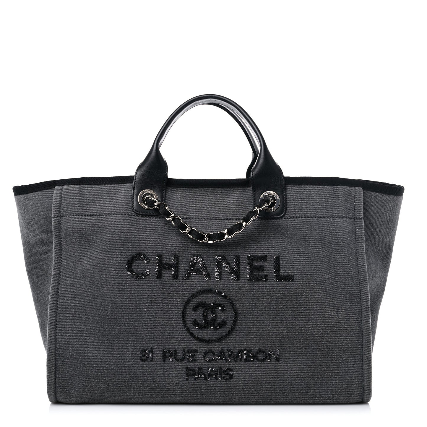 Canvas Sequin Medium Deauville Tote Charcoal