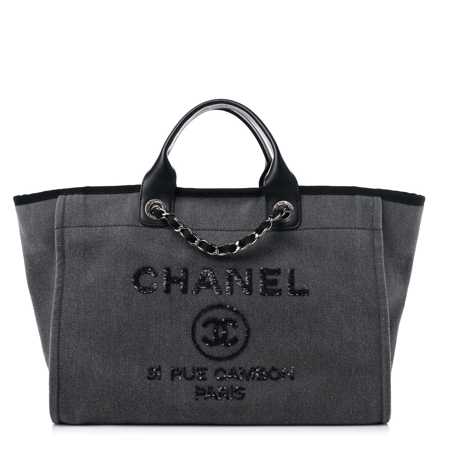 Chanel Canvas Sequin Medium Deauville Tote Charcoal 1 of 9