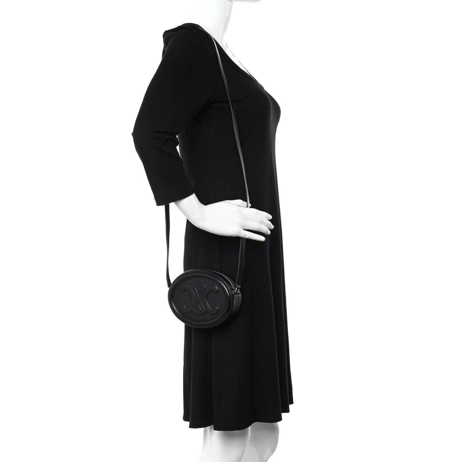 Celine Smooth Calfskin Cuir Triomphe Oval Bag Black 2 of 8