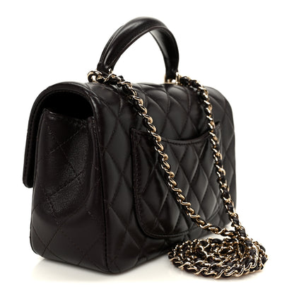 Chanel Lambskin Quilted Mini Top Handle Rectangular Flap Dark Brown 3 of 12