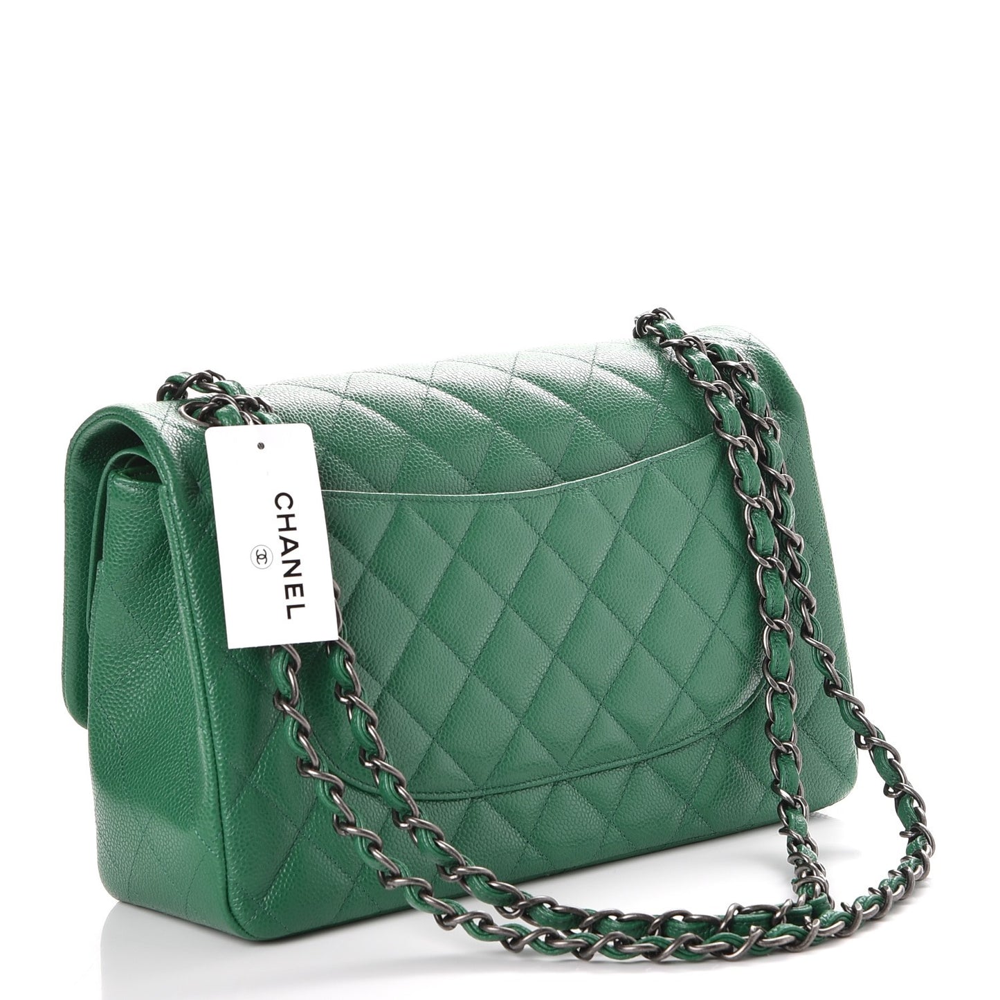 Caviar Quilted Jumbo Double Flap Green