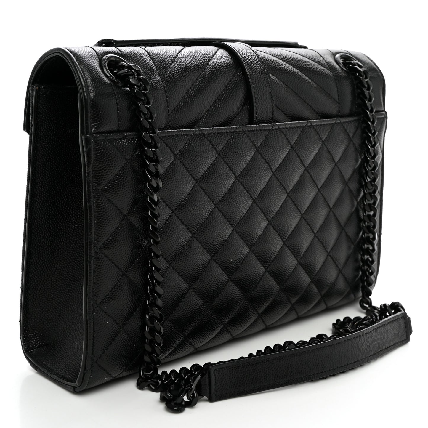 Grain De Poudre Textured Mixed Matelasse Triquilt Medium Monogram Monochrome Satchel Black