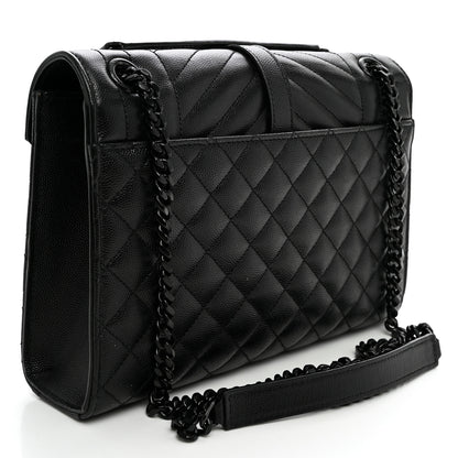 Saint Laurent Grain De Poudre Textured Mixed Matelasse Triquilt Medium Monogram Monochrome Satchel Black 3 of 9