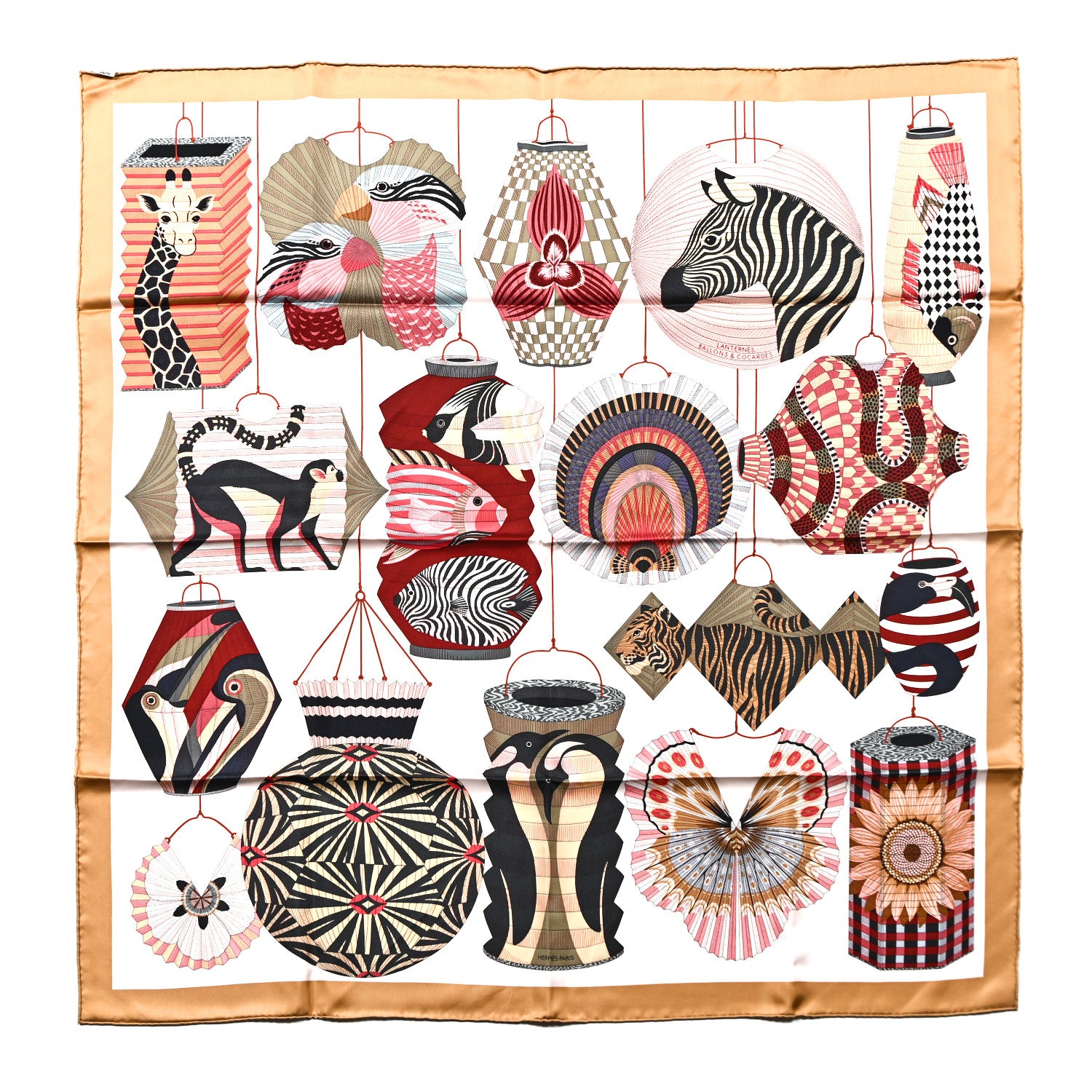 Hermes Silk Lanternes Ballons et Cocardes Scarf 90 Beige Rose Nacre Bordeaux 1 of 6