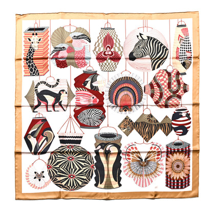 Hermes Silk Lanternes Ballons et Cocardes Scarf 90 Beige Rose Nacre Bordeaux 1 of 6