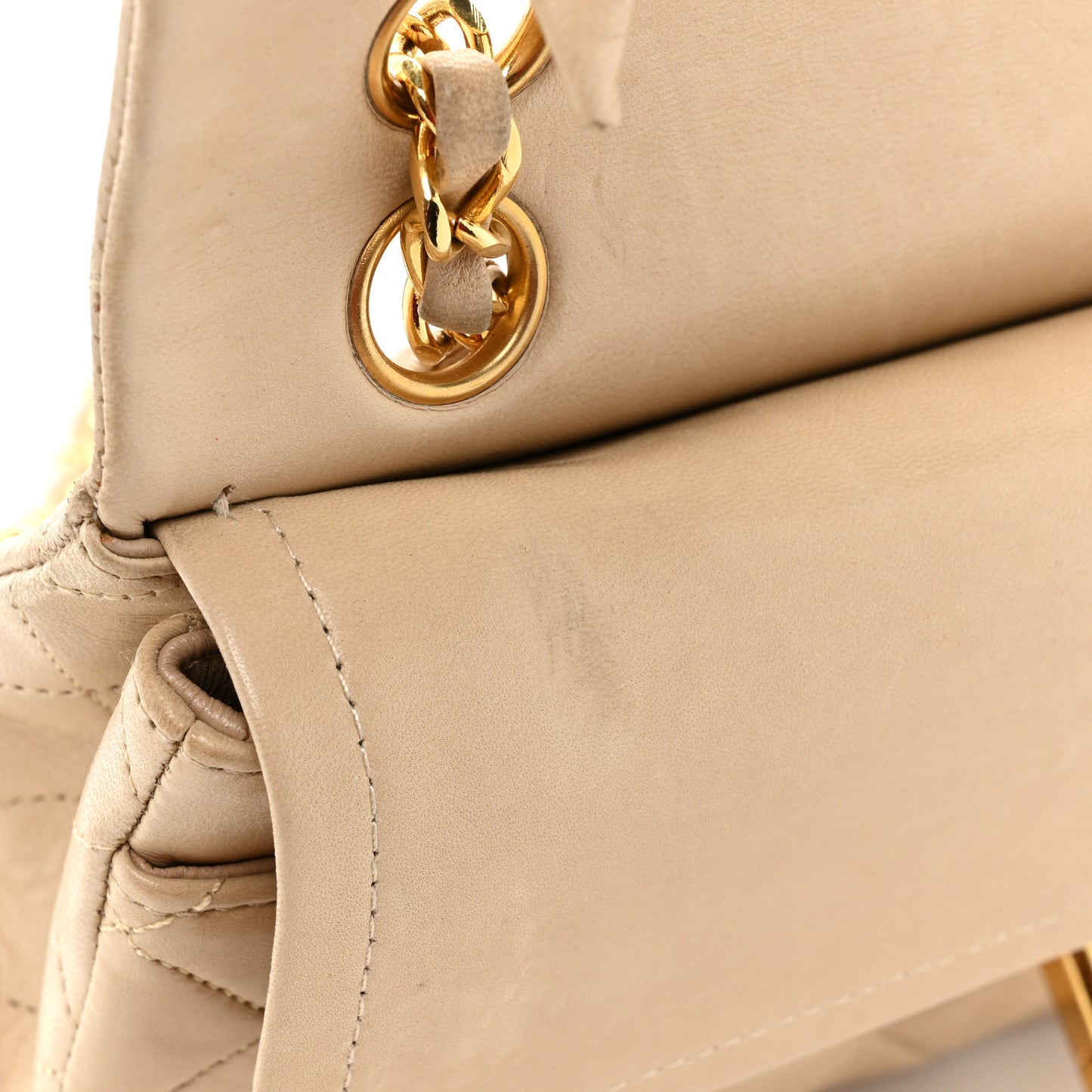 Lambskin Quilted Small Double Flap Beige