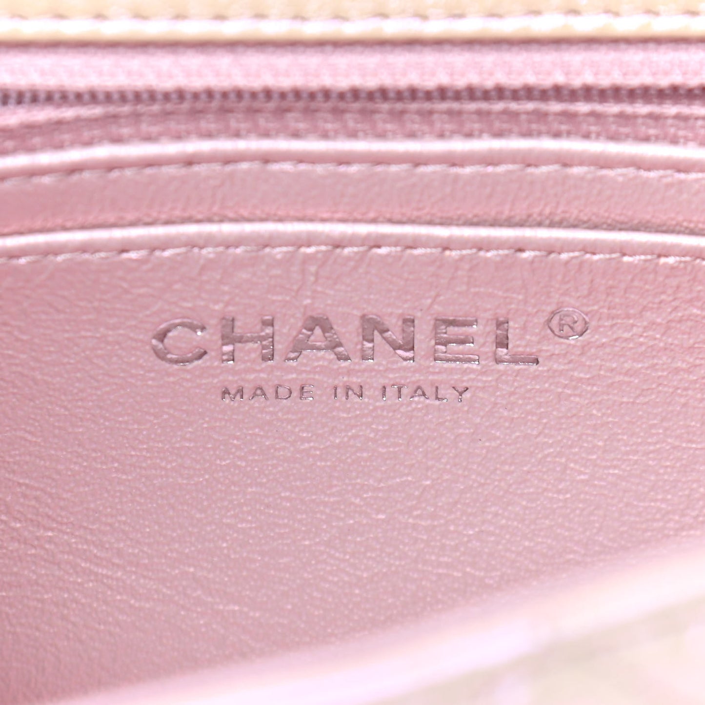 Iridescent Calfskin Quilted Mini Rectangular Flap Pink