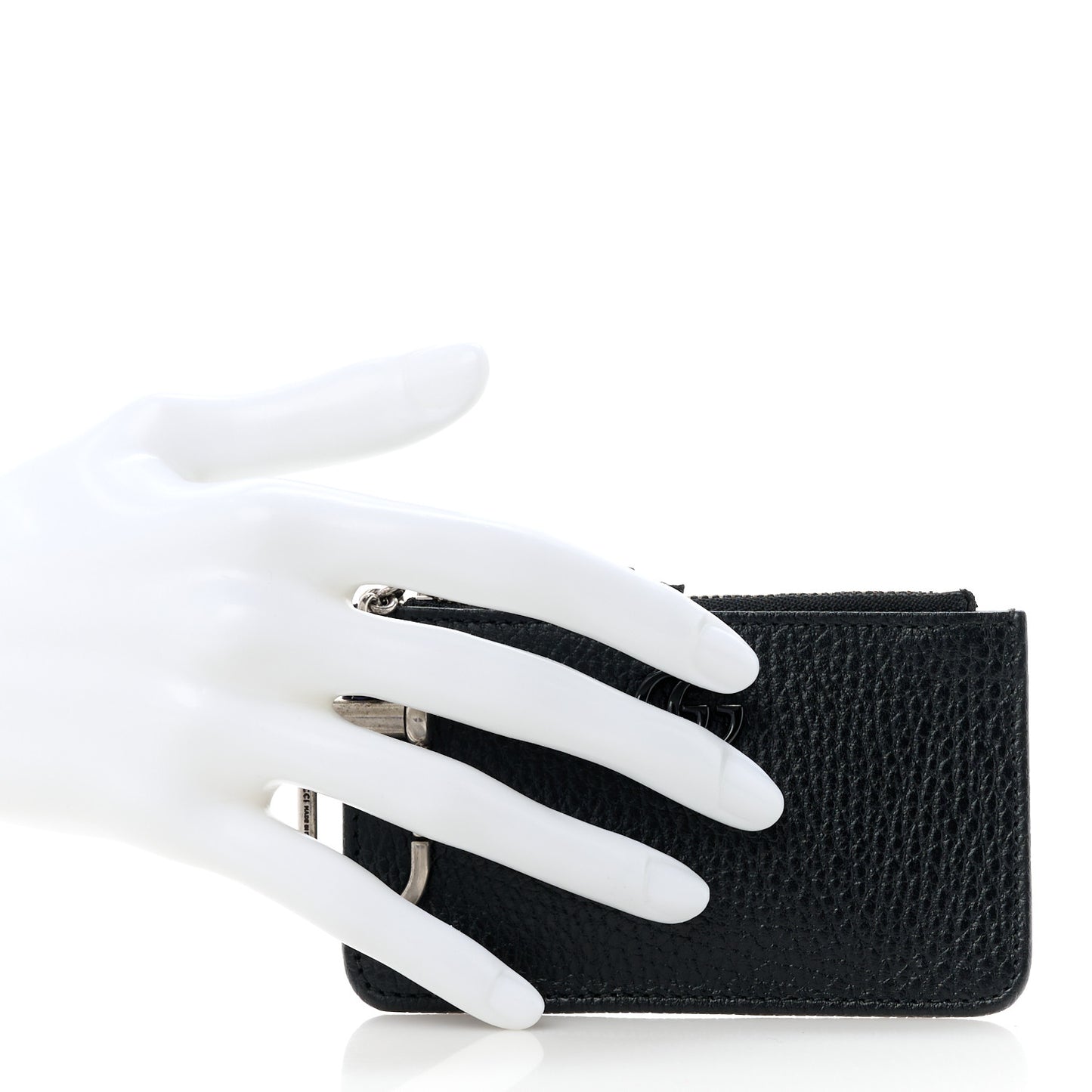 Dollar Calfskin Enamel Monochrome GG Marmont Key Case Card Holder Black