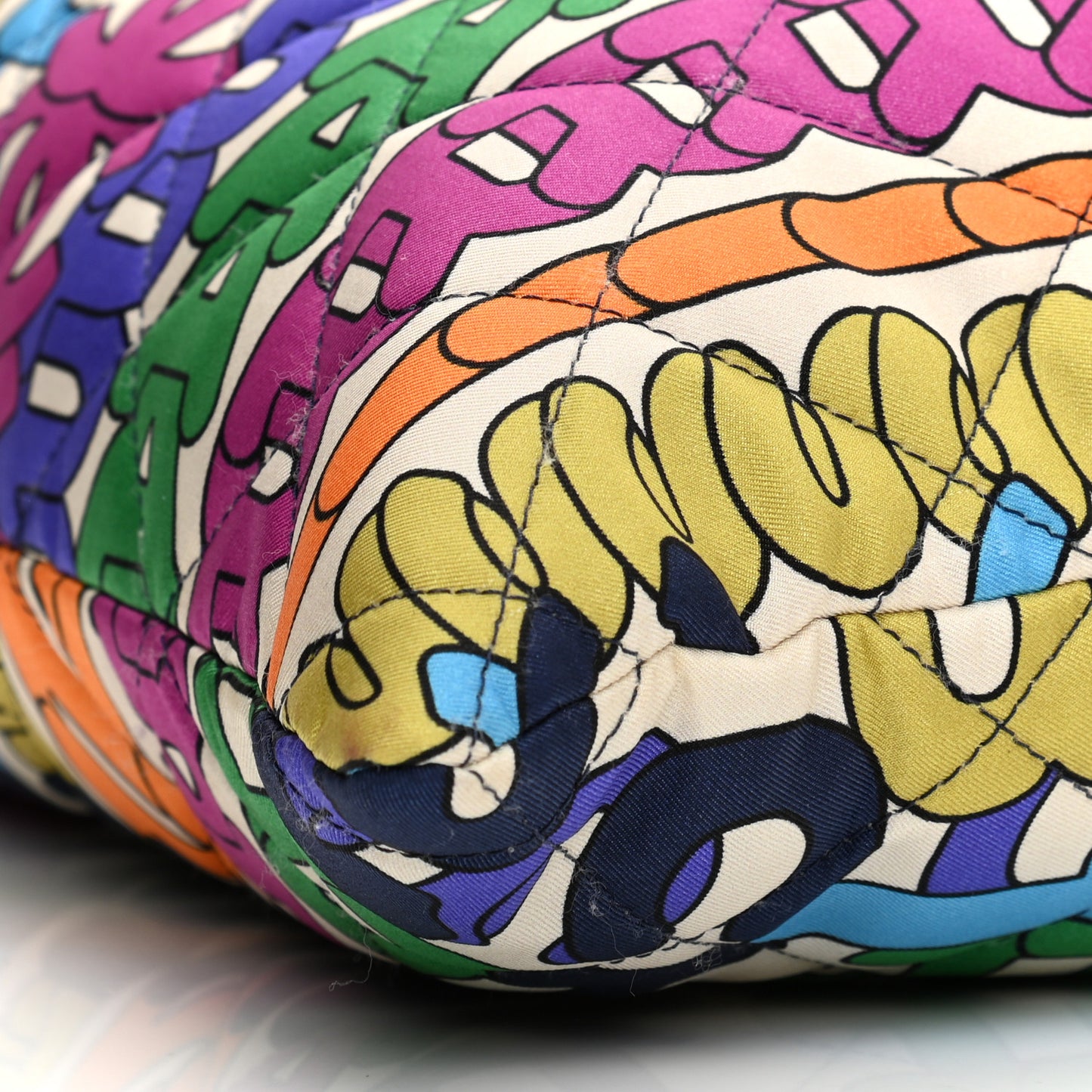 Printed Fabric Quilted Logo Large Shopping Tote Multicolor