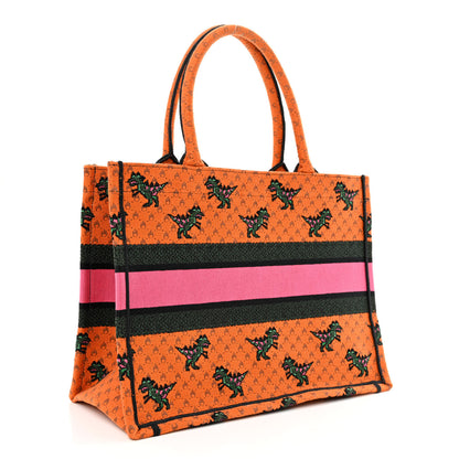 Christian Dior Canvas Embroidered Medium Dino Book Tote Orange Multicolor 3 of 12