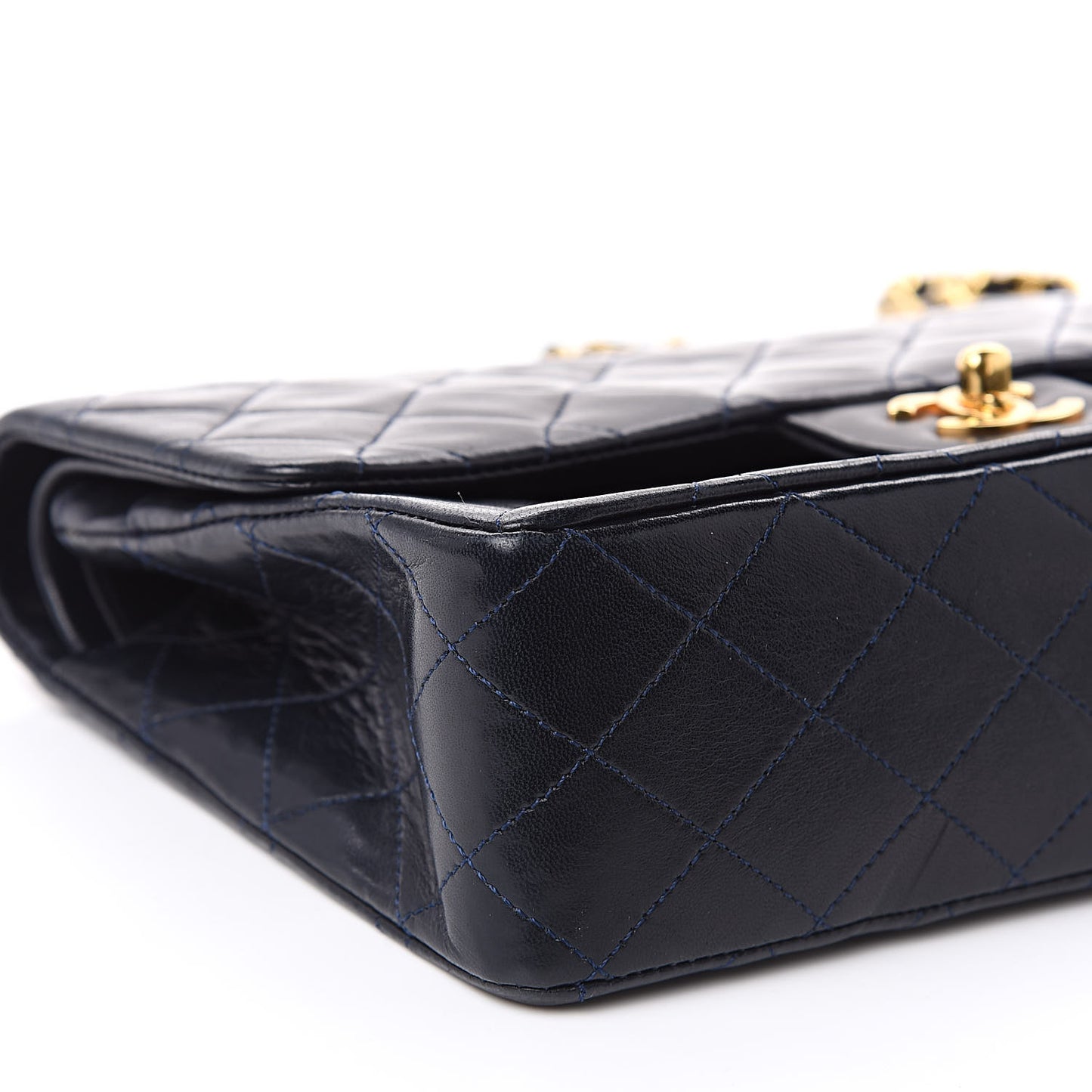 Lambskin Quilted Medium Double Flap Navy