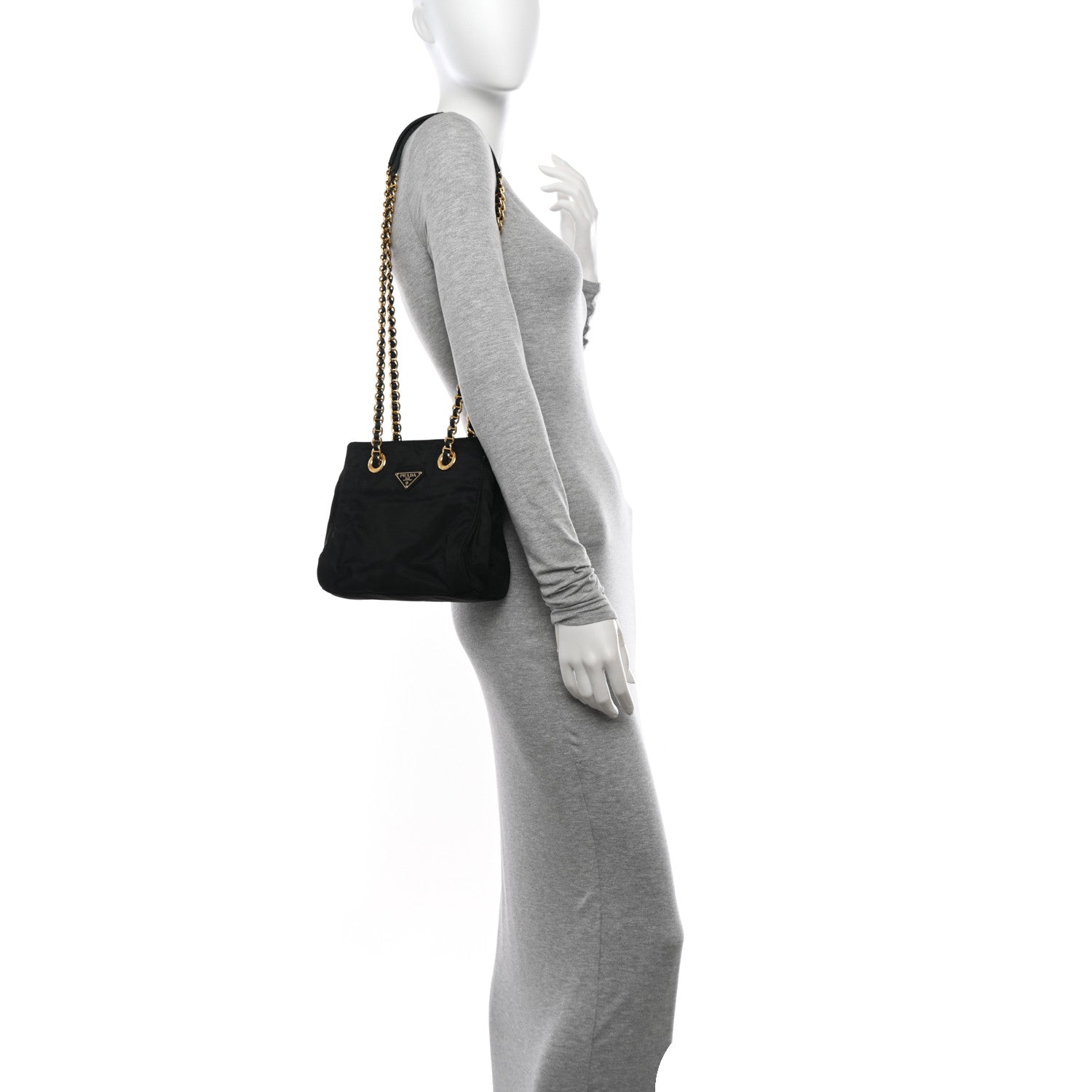 Prada Tessuto Nylon Chain Shoulder Bag Black 2 of 14