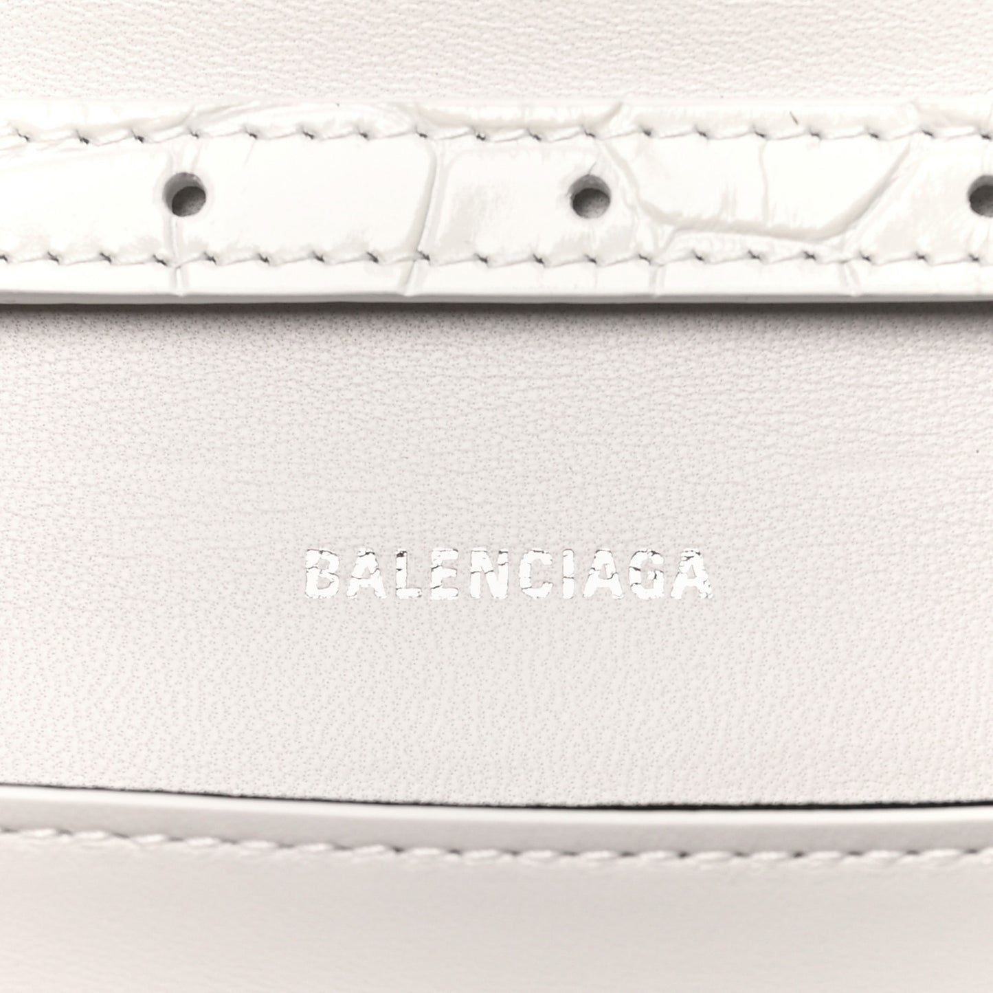 Shiny Calfskin Crocodile Embossed Small B Bag White
