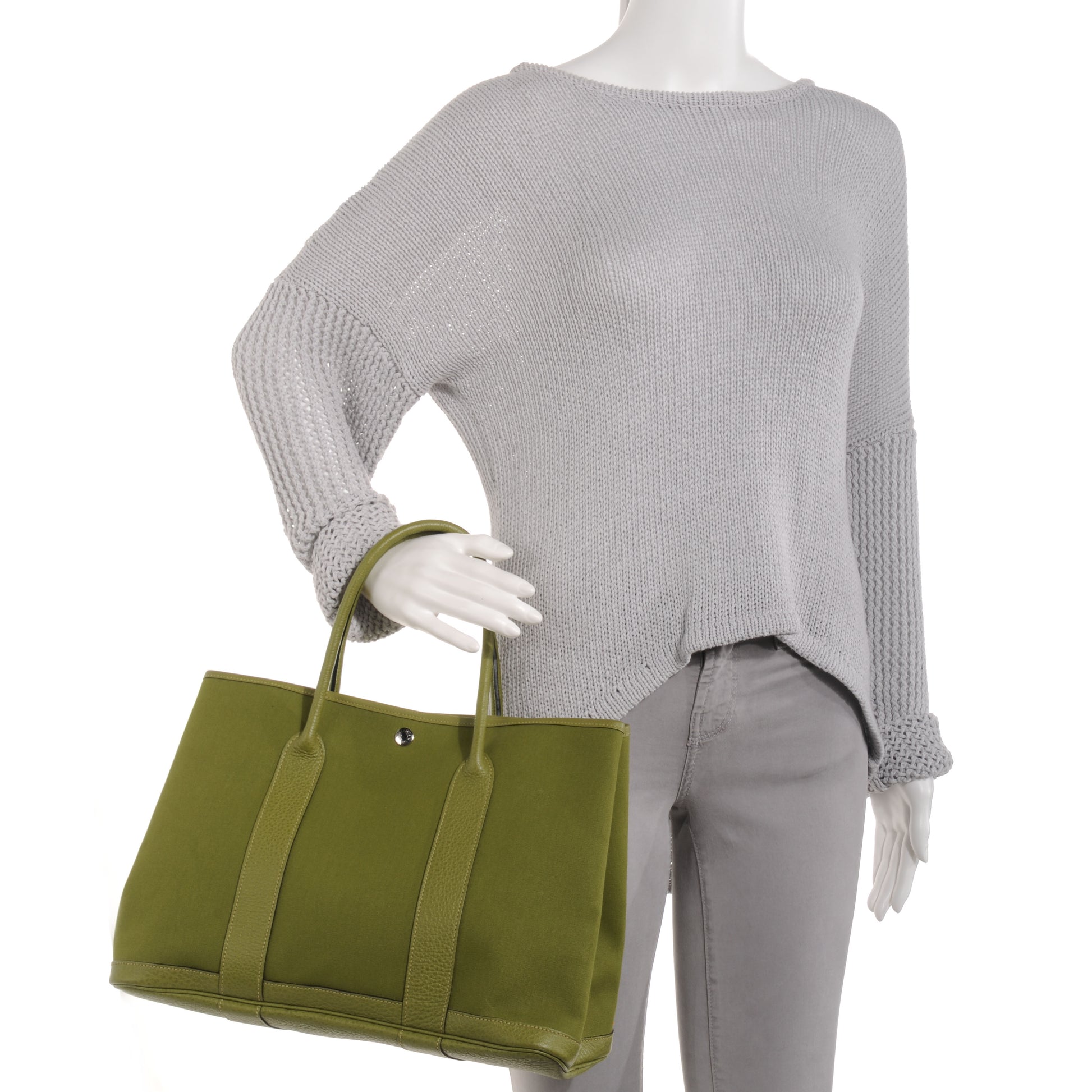 Hermes Toile Leather Garden Party MM Tote Vert Anis Green 2 of 6
