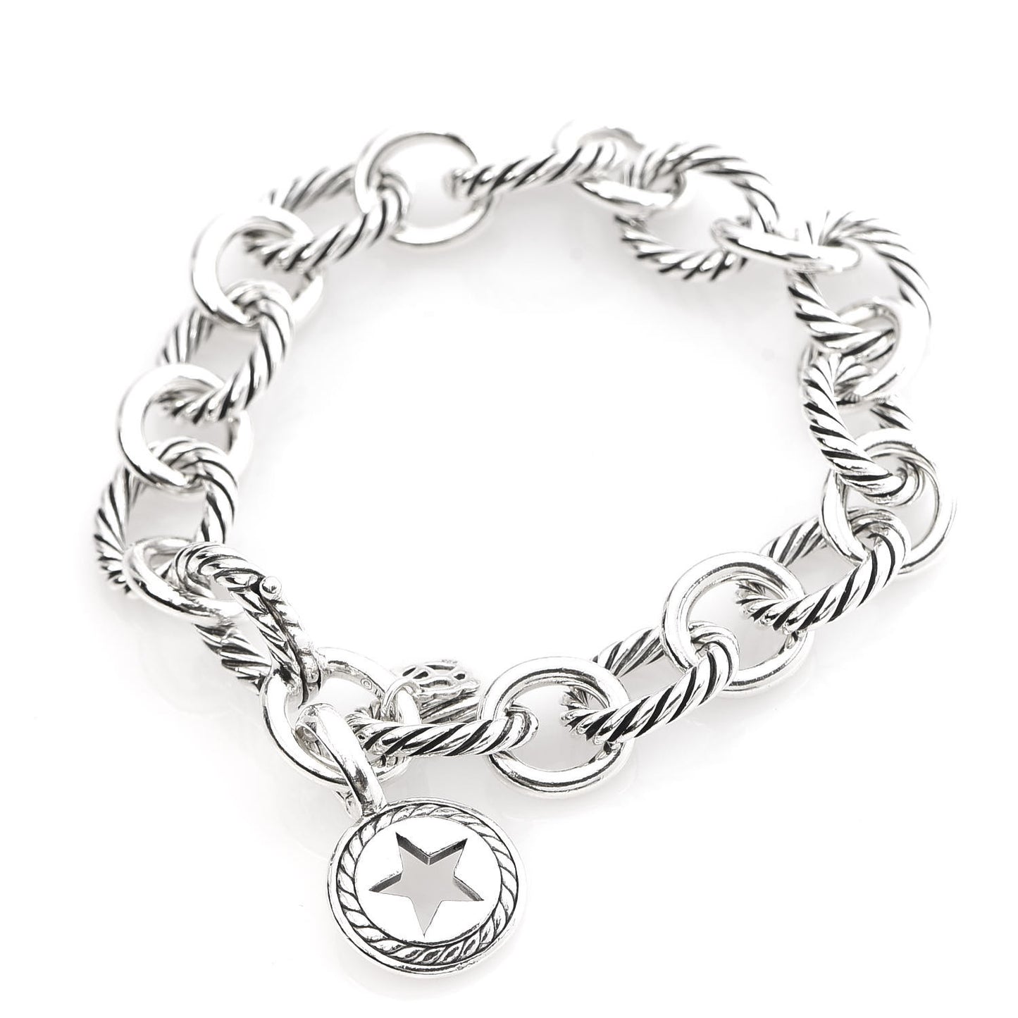 Sterling Silver 12mm Large Oval Link Star Charm Bracelet