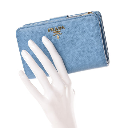 Prada Saffiano Metal Compact Wallet Bluette Mare 2 of 8